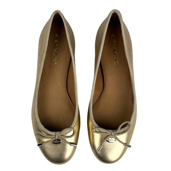 COACH LARA Q8259 METALLIC TUMBLED GOLD ROUND TOE HOLIDAY CLASSIC BALLERINA FLAT - Picture 4 of 13